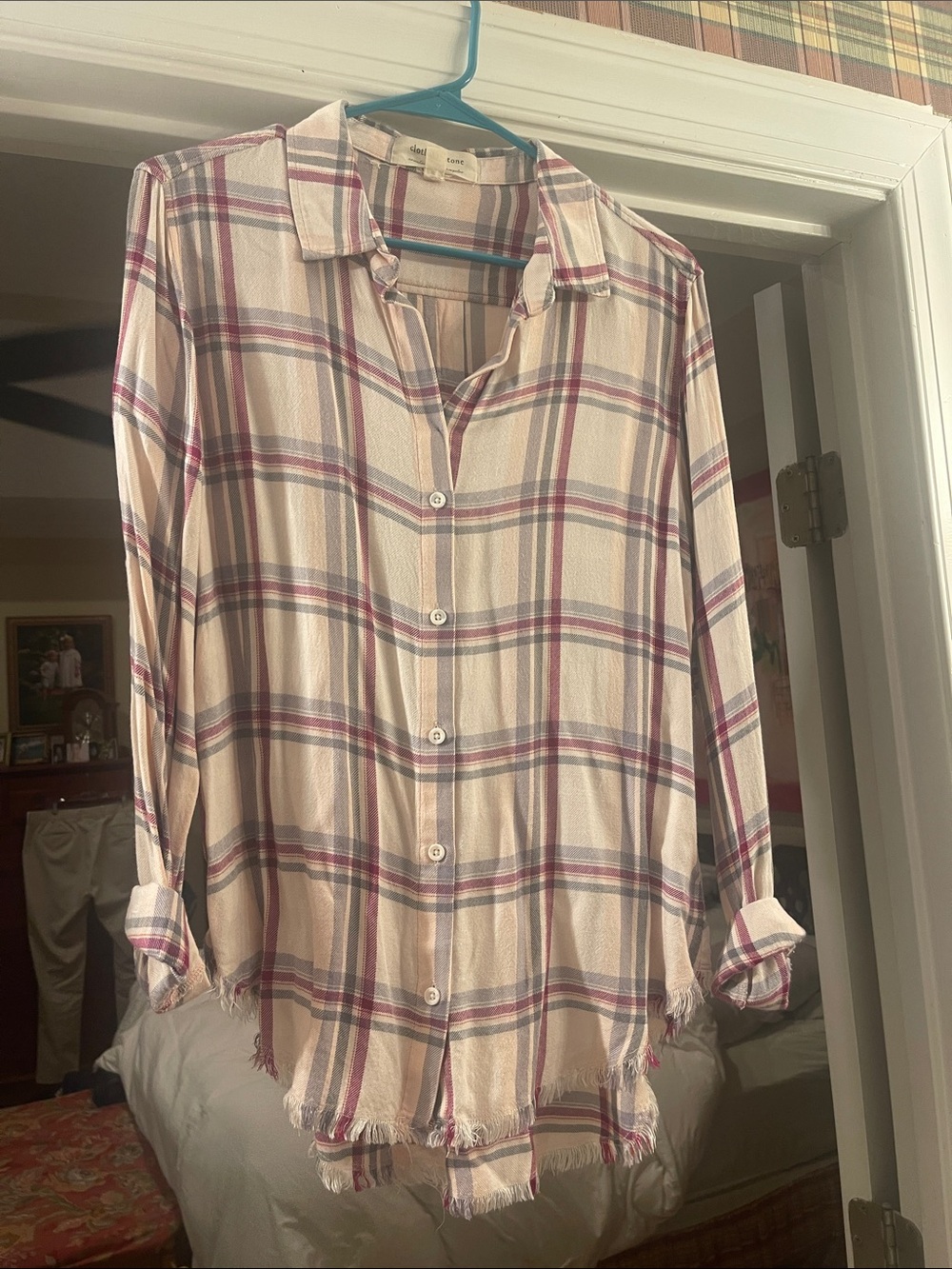Plaid Button-Down Shirt - Pink with rose and Gray - Casual women’s Shirt